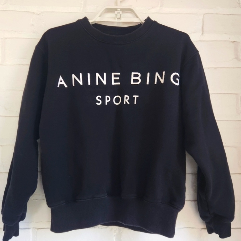 Anine Bing Navy Sweatshirt with White Logo